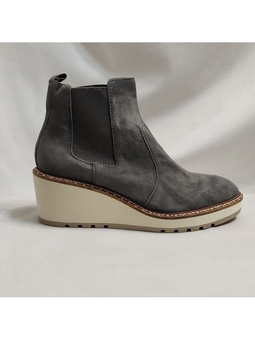 Cecelia New York Gemma Gray Slip-on Suede Low Wedge Ankle Boots (W Size 8.5)
